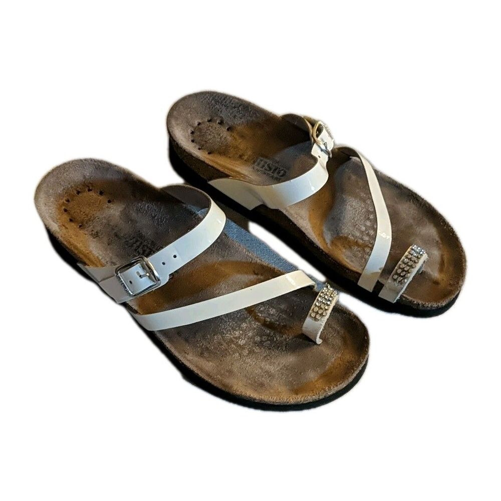 Mephisto Women Sandals 37 Rhinestone Toe Leather Slip Thong Walking US 7